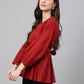 Janasya Women's Maroon Dobby Cotton Solid Peplum Top | Swadesiicart