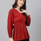 Janasya Women's Maroon Dobby Cotton Solid Peplum Top | Swadesiicart