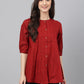 Janasya Women's Maroon Cotton Dobby Solid Flared Top | Swadesiicart
