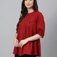 Janasya Women's Maroon Cotton Dobby Solid Flared Top | Swadesiicart