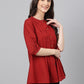Janasya Women's Maroon Cotton Dobby Solid Flared Top | Swadesiicart