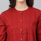 Janasya Women's Maroon Cotton Dobby Solid Flared Top | Swadesiicart