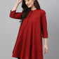 Janasya Women's Maroon Dobby Cotton Solid A-Line Tunic | Swadesiicart
