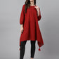 Janasya Women's Maroon Dobby Cotton Solid Handkerchief Tunic | Swadesiicart