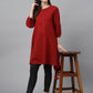 Janasya Women's Maroon Dobby Cotton Solid Handkerchief Tunic | Swadesiicart