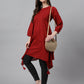 Janasya Women's Maroon Dobby Cotton Solid Handkerchief Tunic | Swadesiicart