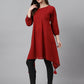 Janasya Women's Maroon Dobby Cotton Solid Handkerchief Tunic | Swadesiicart