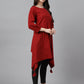 Janasya Women's Maroon Dobby Cotton Solid Handkerchief Tunic | Swadesiicart