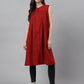 Janasya Women's Maroon Dobby Cotton Solid Casual Gathered Tunic | Swadesiicart