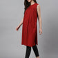 Janasya Women's Maroon Dobby Cotton Solid Casual Gathered Tunic | Swadesiicart