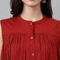 Janasya Women's Maroon Dobby Cotton Solid Casual Gathered Tunic | Swadesiicart