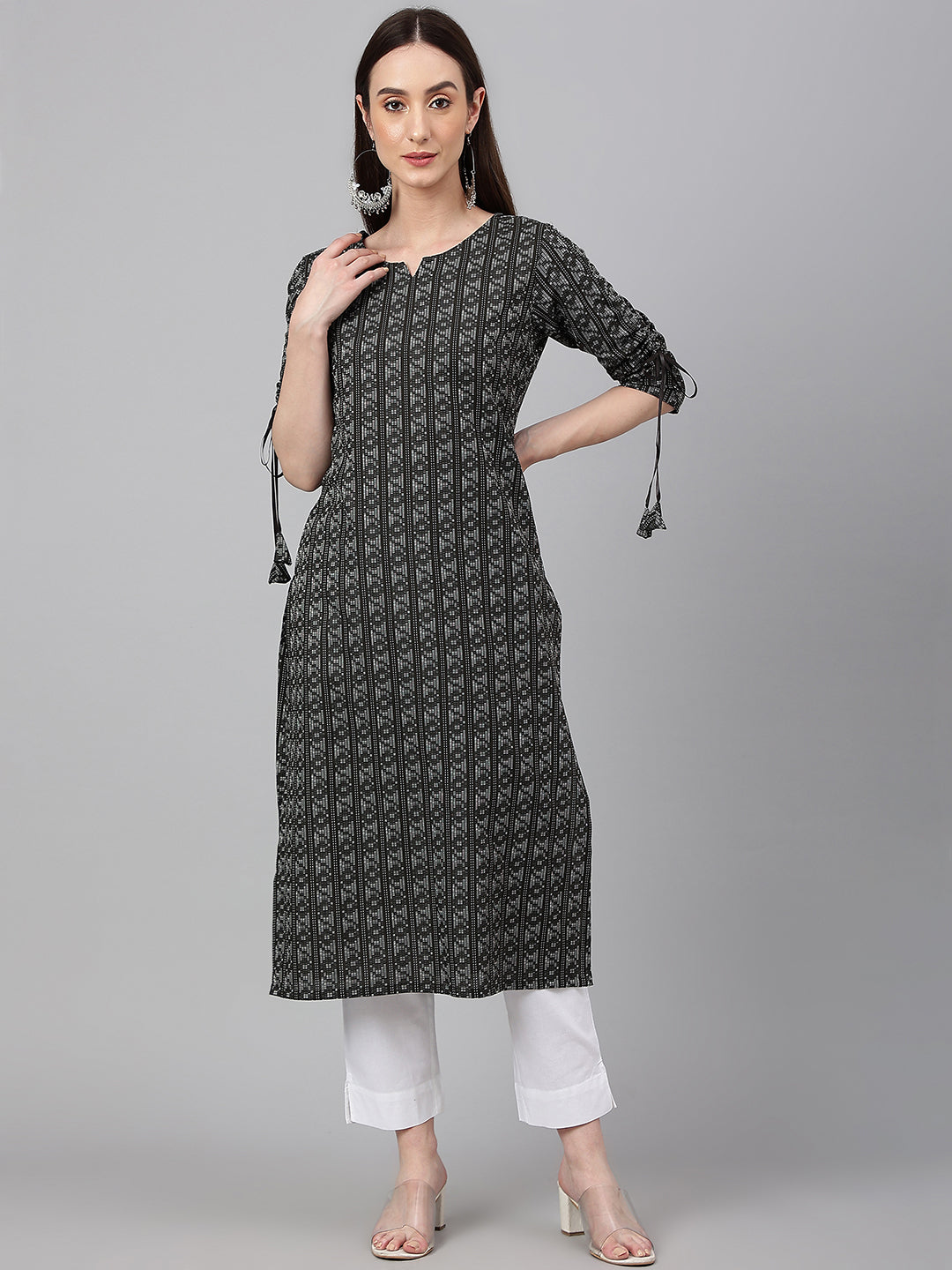 Janasya Women's Black Cotton Woven Design Casual Straight Kurta | Swadesiicart