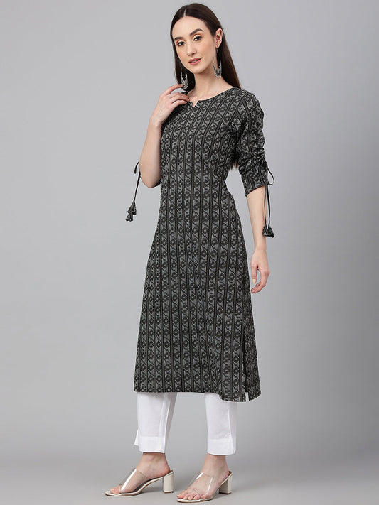 Janasya Women's Black Cotton Woven Design Casual Straight Kurta | Swadesiicart