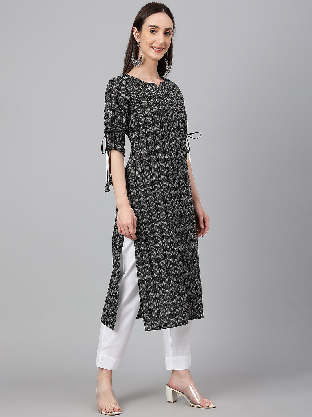 Janasya Women's Black Cotton Woven Design Casual Straight Kurta | Swadesiicart