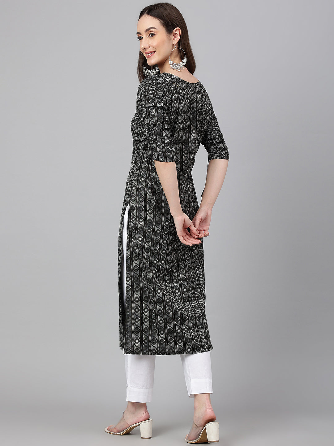 Janasya Women's Black Cotton Woven Design Casual Straight Kurta | Swadesiicart