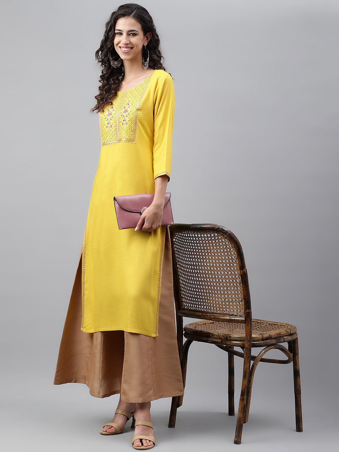 Janasya Women's Mustard Poly Rayon Solid Casual Straight Kurta - Swadesiicart