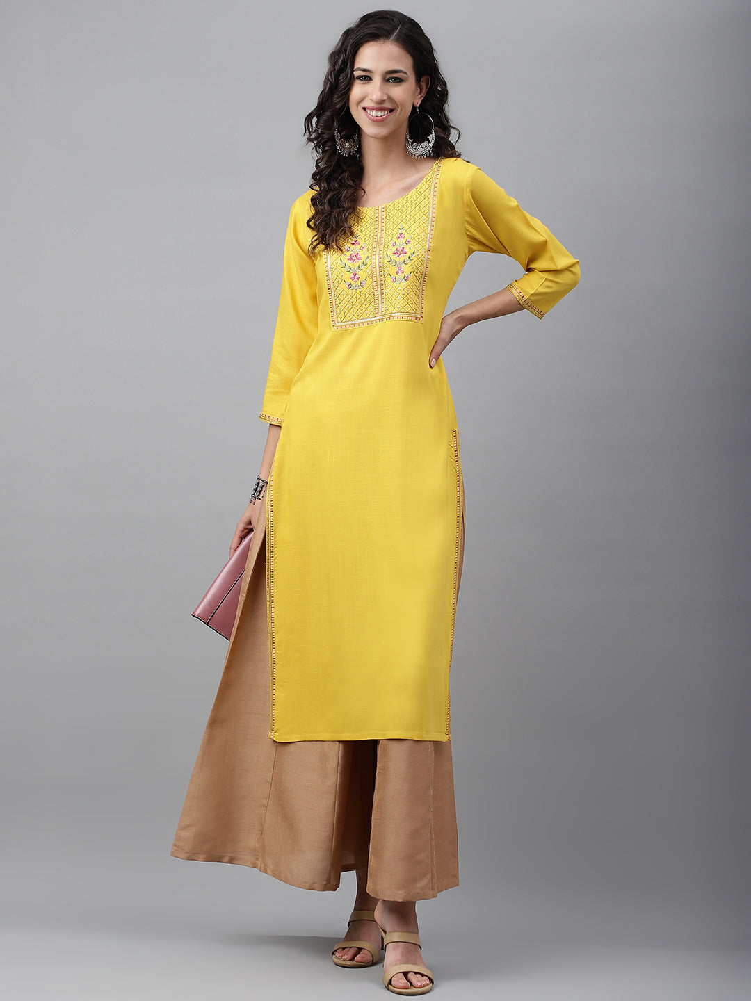 Janasya Women's Mustard Poly Rayon Solid Casual Straight Kurta - Swadesiicart