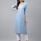 Janasya Women's Light Blue Rayon Solid Casual Straight Kurta | Swadesiicart