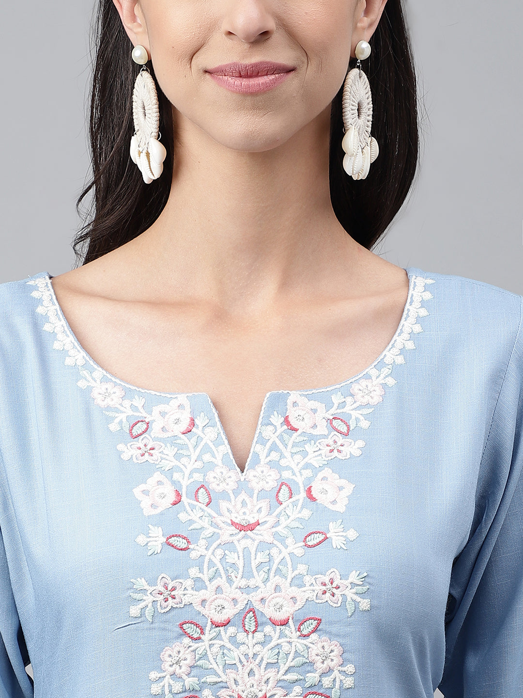 Janasya Women's Light Blue Rayon Solid Casual Straight Kurta | Swadesiicart