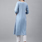 Janasya Women's Light Blue Rayon Solid Casual Straight Kurta | Swadesiicart