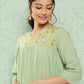 Janasya Women's Sage Green Dobby Cotton Solid Casual Empire Kurta | Swadesiicart
