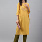 Janasya Women's Yellow Dobby Cotton Solid Casual A-Line Kurta | Swadesiicart