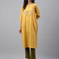 Janasya Women's Yellow Dobby Cotton Solid Casual A-Line Kurta | Swadesiicart