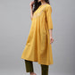 Janasya Women's Yellow Dobby Cotton Solid Casual A-Line Kurta | Swadesiicart