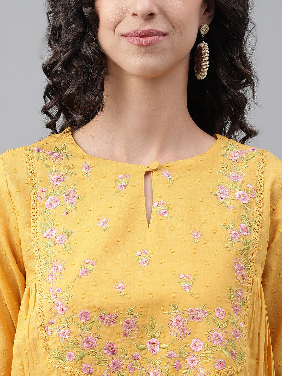 Janasya Women's Yellow Dobby Cotton Solid Casual A-Line Kurta | Swadesiicart