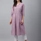 Janasya Women's Lavender Dobby Cotton Solid Casual Gathered Kurta | Swadesiicart