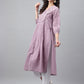 Janasya Women's Lavender Dobby Cotton Solid Casual Gathered Kurta | Swadesiicart