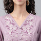 Janasya Women's Lavender Dobby Cotton Solid Casual Gathered Kurta | Swadesiicart