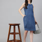 Janasya Women's Blue Denim Solid Straight Western Dress | Swadesiicart