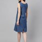 Janasya Women's Blue Denim Solid Straight Western Dress | Swadesiicart