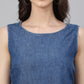Janasya Women's Blue Denim Solid Straight Western Dress | Swadesiicart