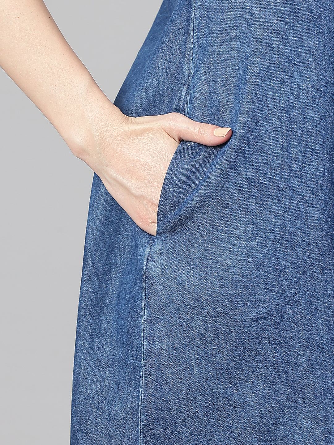 Janasya Women's Blue Denim Solid Straight Western Dress | Swadesiicart