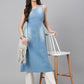 Janasya Women's Light Blue Denim Solid Casual Straight Kurta | Swadesiicart