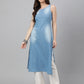 Janasya Women's Light Blue Denim Solid Casual Straight Kurta | Swadesiicart