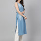 Janasya Women's Light Blue Denim Solid Casual Straight Kurta | Swadesiicart