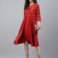 Janasya Women's Red Crepe Ikat Printed Festive Jacket Style Kurta | Swadesiicart
