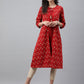 Janasya Women's Red Crepe Ikat Printed Festive Jacket Style Kurta | Swadesiicart