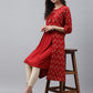 Janasya Women's Red Crepe Ikat Printed Festive Jacket Style Kurta | Swadesiicart