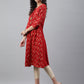 Janasya Women's Red Crepe Ikat Printed Festive Jacket Style Kurta | Swadesiicart