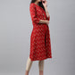 Janasya Women's Red Crepe Ikat Printed Festive Jacket Style Kurta | Swadesiicart