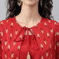 Janasya Women's Red Crepe Ikat Printed Festive Jacket Style Kurta | Swadesiicart