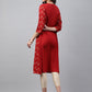 Janasya Women's Red Crepe Ikat Printed Festive Jacket Style Kurta | Swadesiicart