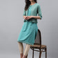 Janasya Women's Green Crepe Foil Printed Festive Jacket Style Kurta | Swadesiicart