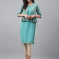 Janasya Women's Green Crepe Foil Printed Festive Jacket Style Kurta | Swadesiicart