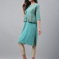 Janasya Women's Green Crepe Foil Printed Festive Jacket Style Kurta | Swadesiicart