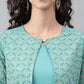 Janasya Women's Green Crepe Foil Printed Festive Jacket Style Kurta | Swadesiicart